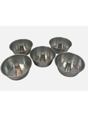 Set Of 5 Vintage Metal Individual Angel Food Cake Pans With Center Tube Inserts
